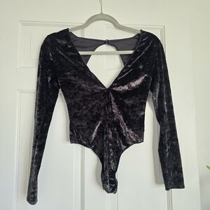 Victoria's Secret Crushed Velvet Long-Sleeve Bodysuit - Black